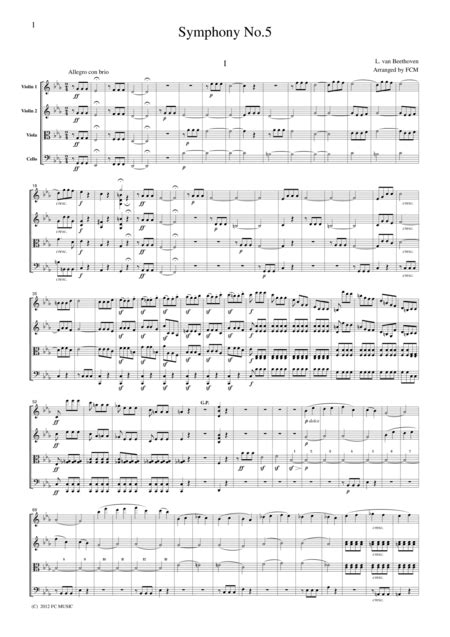 Beethoven  Symphony No.5, 1st Mvt., For String Quartet, CB011